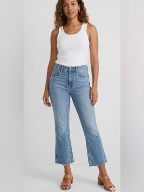 Madewell Cali Demi-Bootcut Light Blue Cropped Denim Jeans with raw hem